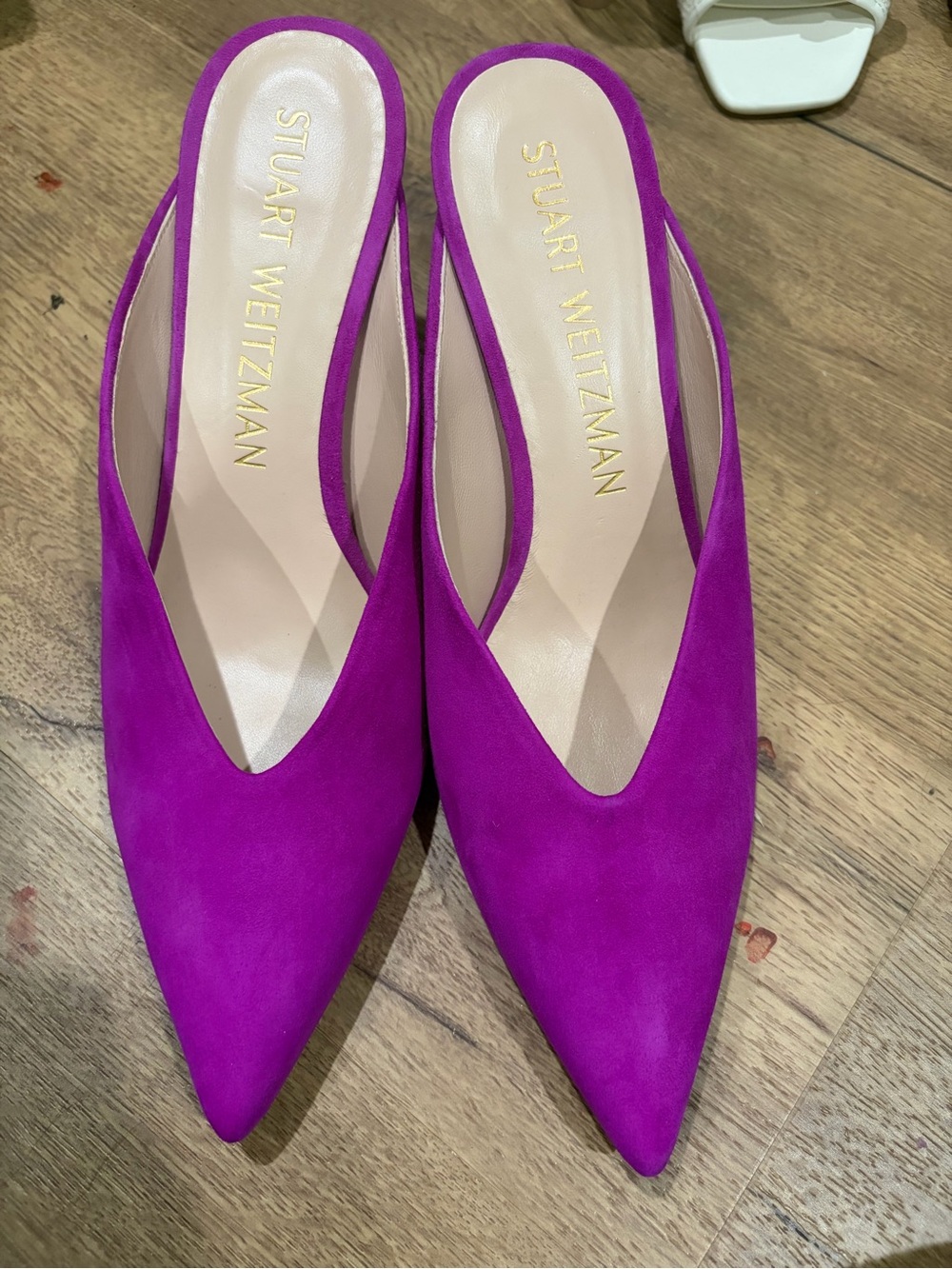 Stuart Weitzman Fuchsia Suede Pointed Slingback Mules